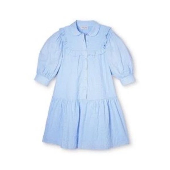 Sandy Liang Gingham Square Ruffle Yoke Botton Front Dress Tiered Coastal Cottage - Picture 7 of 13